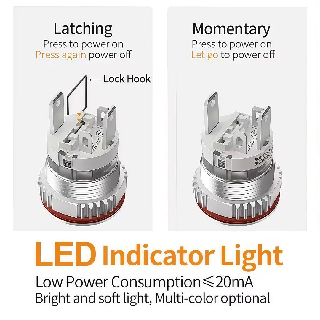 LANBOO 16mm High Current 16A High-Power Metal Push Button Switch 12V110V 24V 220V LED Light Latching