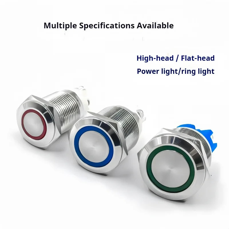 16/19/22MM Push Button Switch Screw Terminal Self-locking Latching Momentary Metal Black 12/24/220V Waterproof Power Start Stop