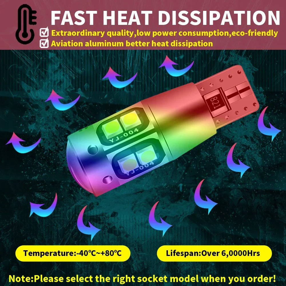 2x W5W T10 LED CANBUS No Error 5W5 12V 10W 950Lm Super Bright Car Interior Side Light 194 3030 SMD Auto Bulb White Amber Red