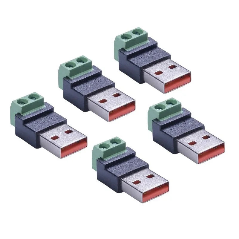 USB 2.0 Type A Male to 2 Pin Terminal Block Solderless Quick Connect Green Terminal for Charging Cable Power Bank DIY Connector