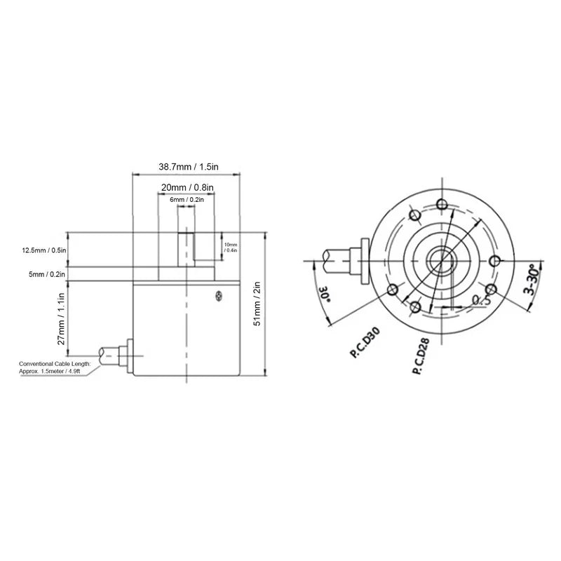 Encoder Hollow Shaft AB 2‑Phase for Industrial Automation Parts 3000‑6000 Rpm DC5-24V 400Б