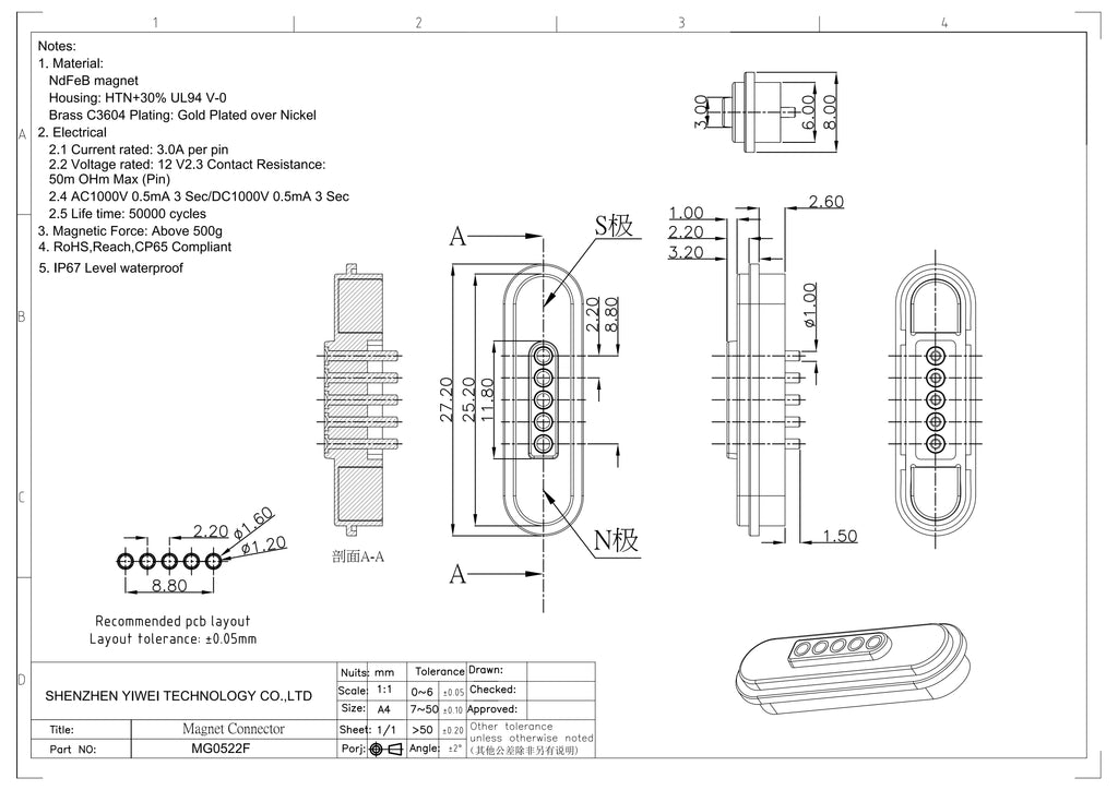 3A Magnetic Spring Loaded Pogo Pin Connector 24VDC LED Snap-on JST SM JR Servo Extended Cable 5/6/7/8/9 Pin Male Female Blind