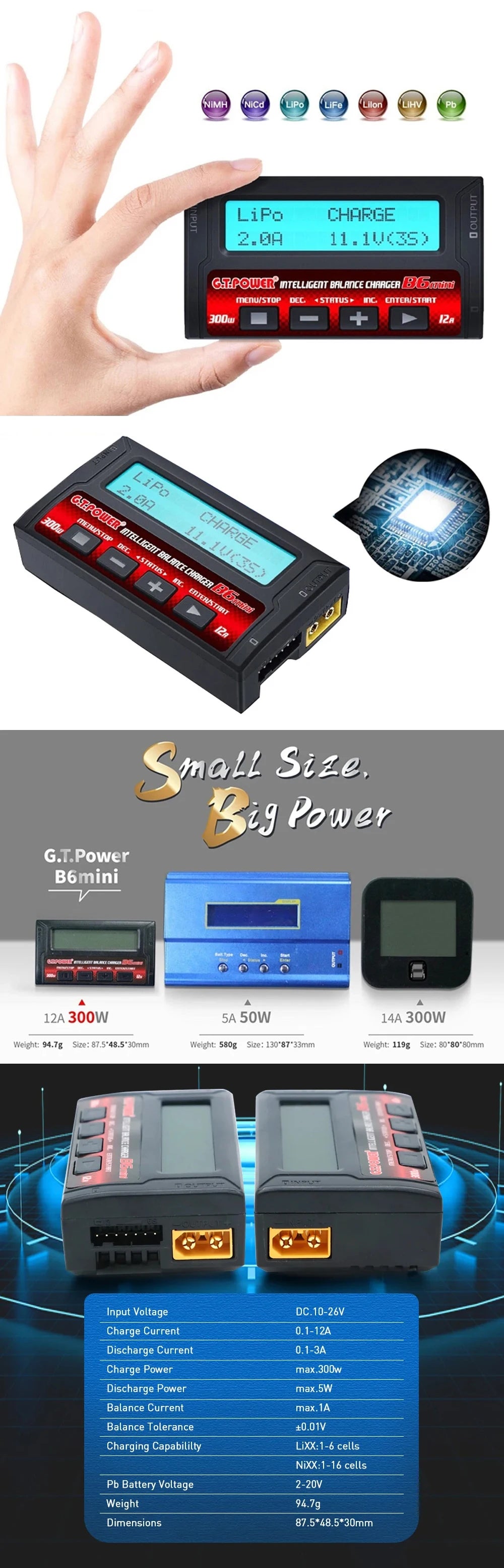 G.T.POWER GT Power Imax B6mini B6 Mini 12A 300W Balance Charger/Discharger For RC Lipo/LiFe/LiFe NiMH Battery