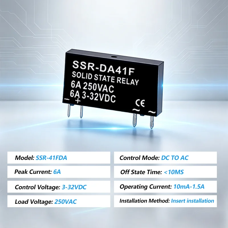 Slim Relay SSR-41FDA SSR-41FDD Solid State Relay 6a Din Rail Relay DC Control AC DC Control DC