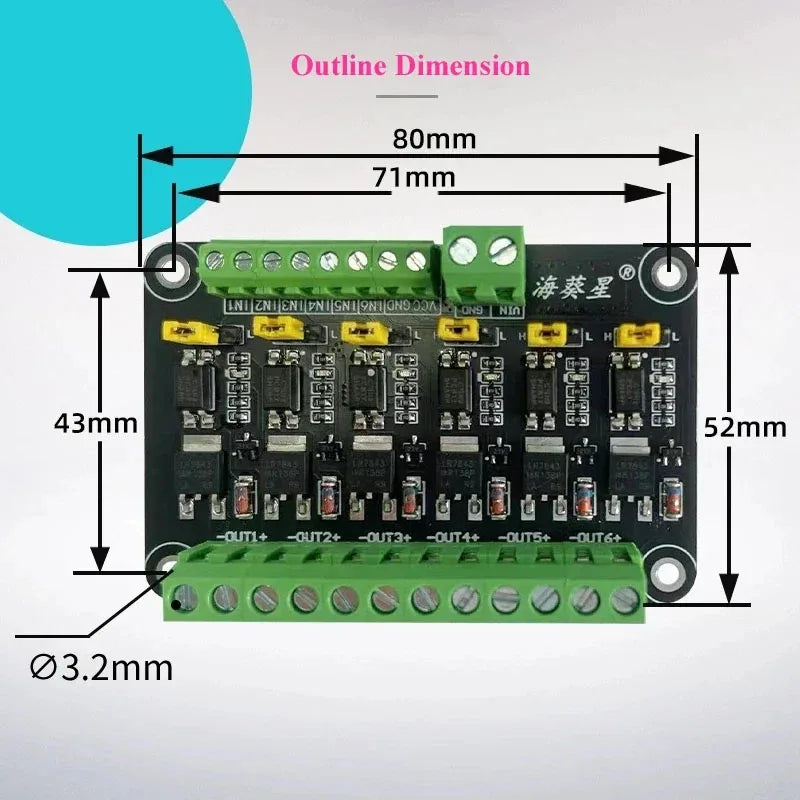 6 Channel MOS FET Module Optocoupler Isolation MOSFET Driver Board 3.3V 5V for Arduino PLC Microcontroller