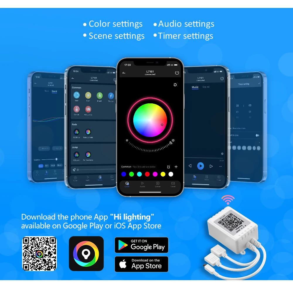(EU Plug) LED Strip Light RGB Music Sync Color Changing  Sensitive Built-in Mic, App LED Lights DC12V Flexible