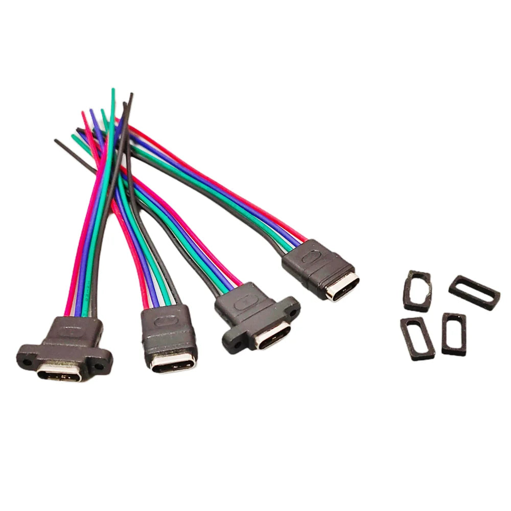 2/5pcs USB-C High Current Charging Socket 4Pin Straight Ear Type C Waterproof Female Connector Jack with Rubber Ring