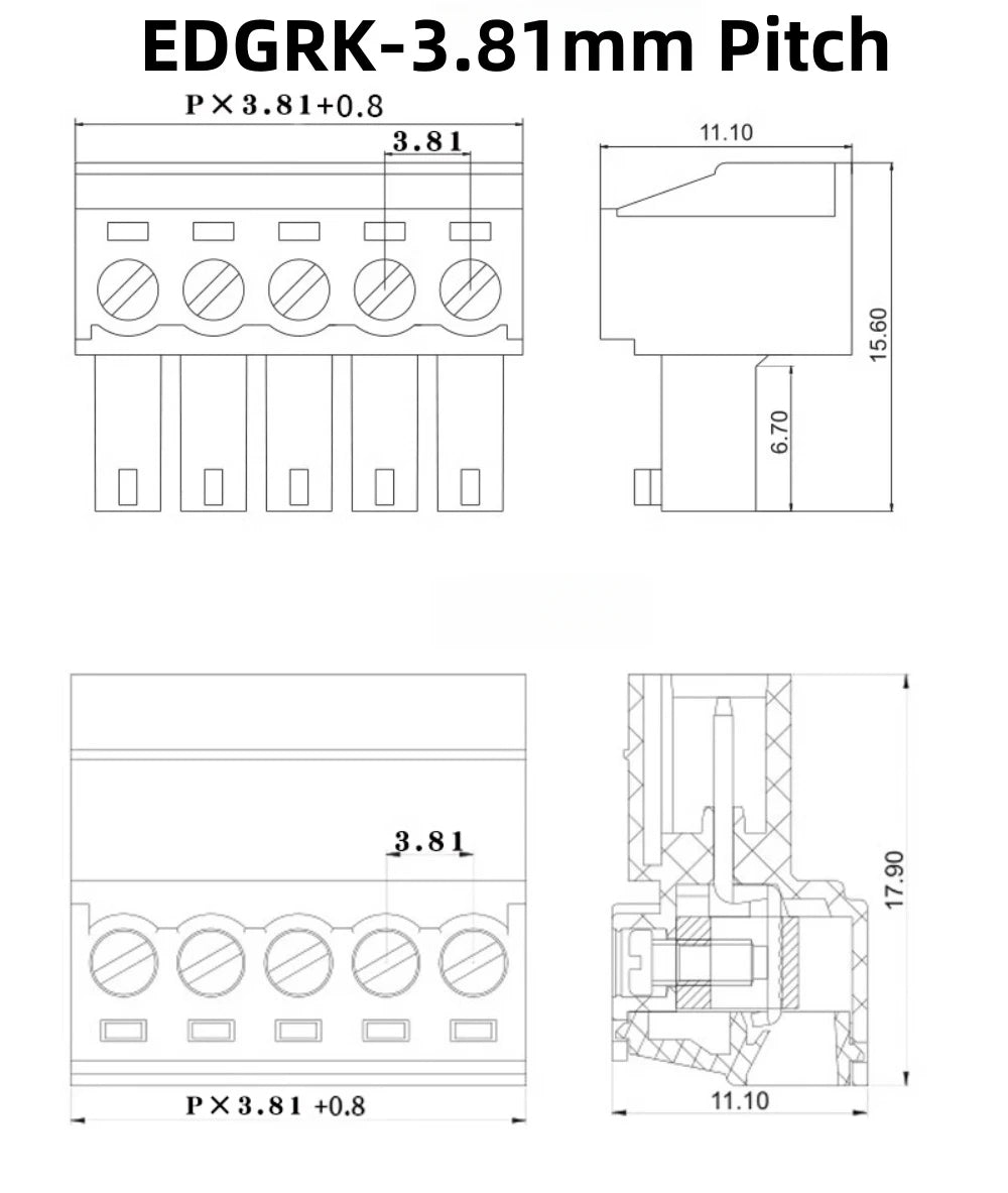 1set 2EDGRK 2.54mm 3.5mm 3.81mm 5.08mm 7.62mm Pitch 15EDGRK 2P 3P 4P 5P 6P~12PIN Solderless Docking Type PCB Terminal Connector