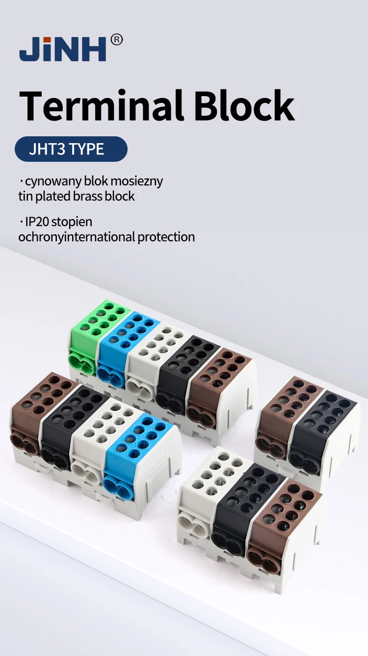 JINH DIN Rail Mount Stackable Hexagonal JHT3 Power Distribution Block Modular Heavy-Duty Cable Splicing Junction Box