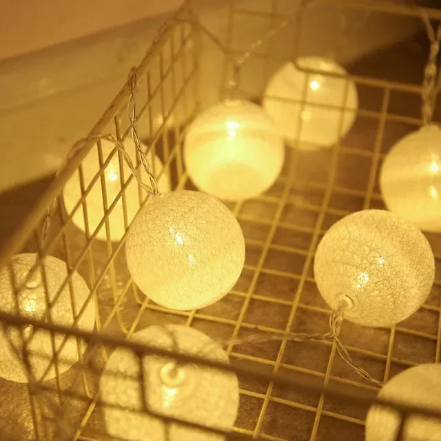 20LED Cotton Balls String Lights Waterproof Fairy Garland Lamp Outdoor Garden Patio Wedding Christmas Home Decoration Soft Warm
