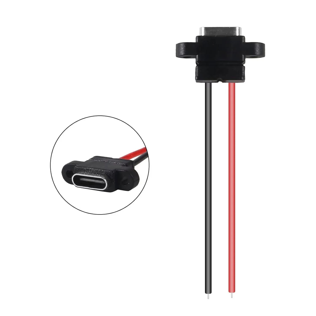 Waterproof USB3.1 Type C Female Panel Mount Socket 2Pin 3A High Current Fast Charging Welding Connector with Rubber O Ring Seal