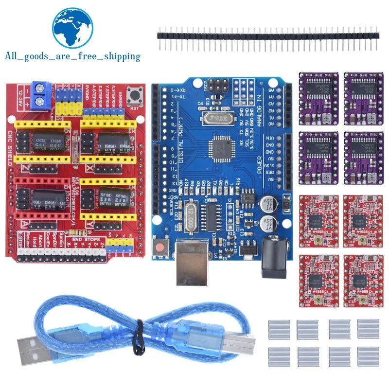 TZTUNO R3 Shield V3 Engraving Machine 3D Printe+ 4pcs DRV8825 Or A4988 Drive Expansion Board For Arduino With USB Cable