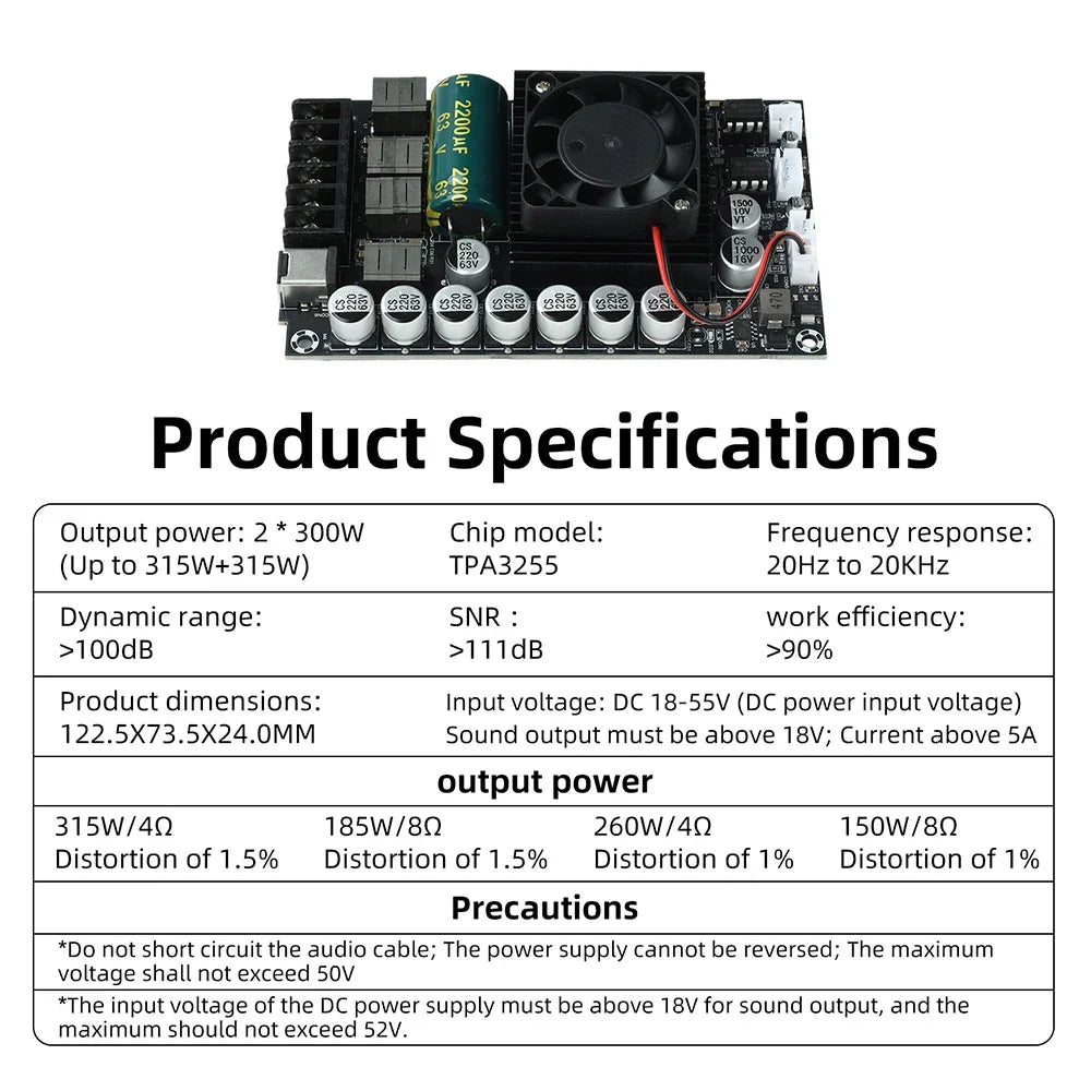 DC 18-55V TPA3255 Fever HIFI Digital Amplifier Board 300W+300W High Power Stereo Amplifier Module