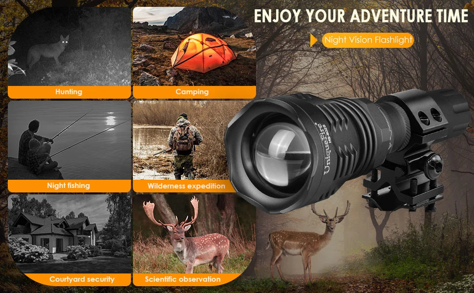 UniqueFire 802S IR850nm IR940nm LED Hunting Flashlight Zoomable Night Vision Torch for Coyote Hog Predator Varmint Hunting