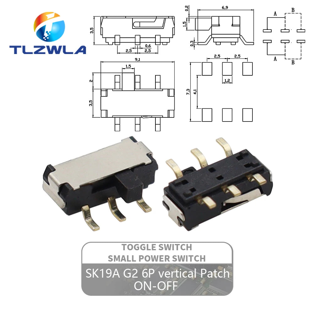 10PCS Slide Switch Micro-power Toggle Switch Single and Double-row Direct-inserted Horizontal Sliding Second Gear Third Gear
