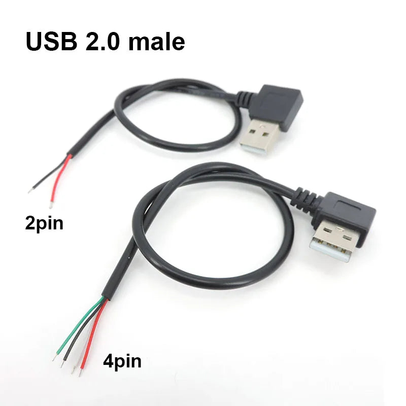 DIY Repair Welding Cable 2 Wire 4 Wires Micro USB 2.0 A Elbow Head Male Jack 4pin/2pin Type-C Male Extension Cable Line