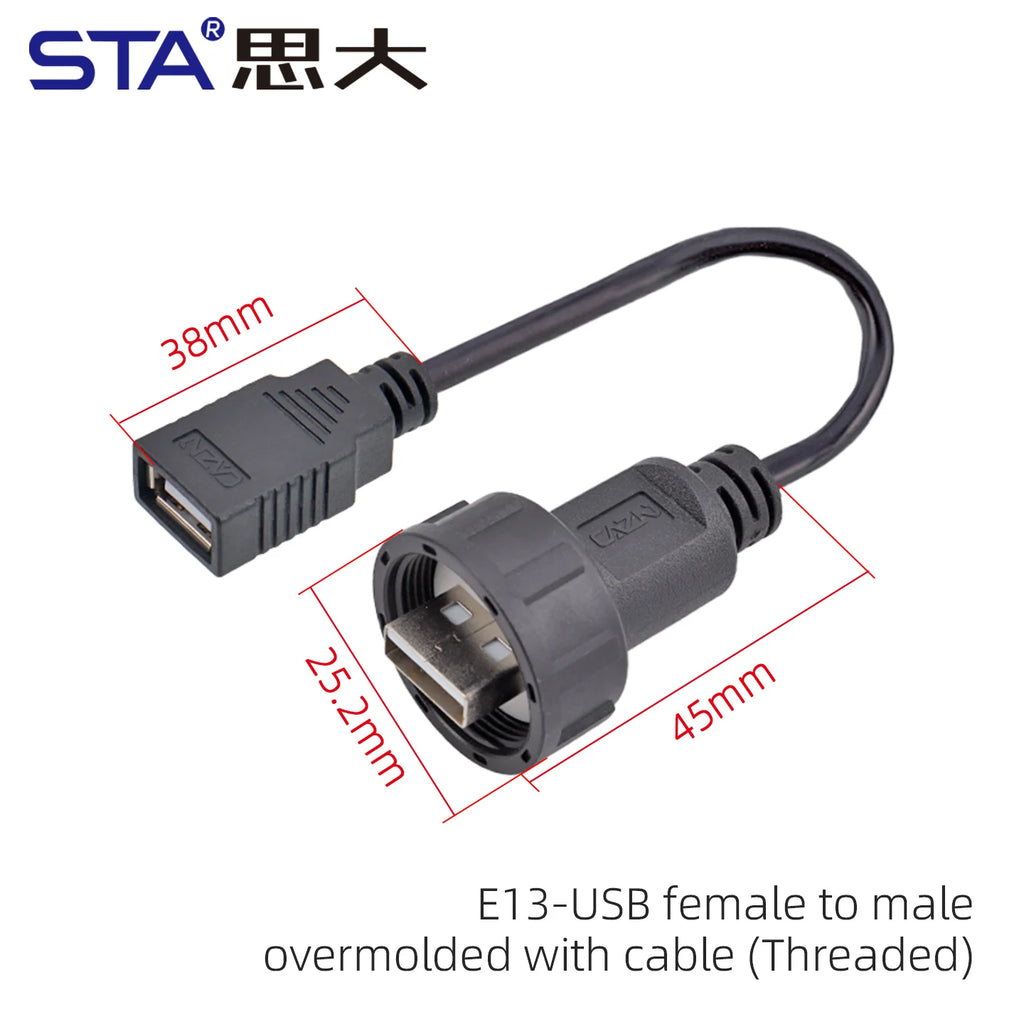 USB 2.0 Port Industrial Waterproof Connector IP67 Molded Male Female Aviation Plug Data Transfer Extension Cable 0.3 0.5 1M