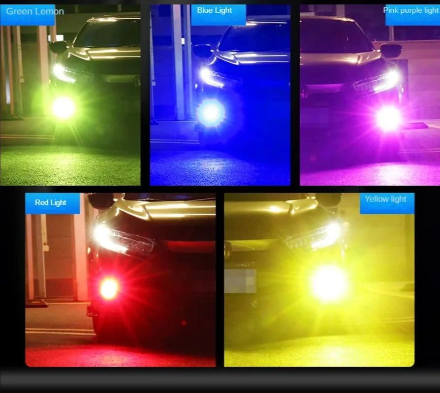 Car Led Fog Lamp with Flashing 3030 Three-Color Fog Lamp Bulb Red Green Pink Blue Super Bright H3 H8 H11 9006 9005 H7 Modified