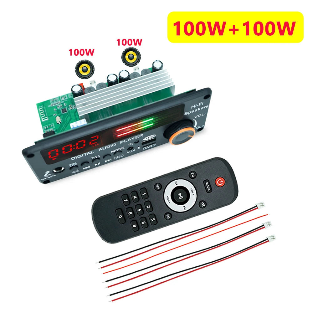 KEBIDU 200W Amplifier Bluetooth 5.3 MP3 Decoder Board Hands-free Car Wireless MP3 Player Mic USB TF FM Radio TWS Music Player