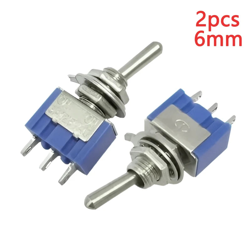 2PCS MTS-101/102/103/202/203 Toggle Switch 6mm Dark Blue 2/3Position 2/3/6Pin ON-ON/ON-OFF/ON-FFF-ON 6A 125VAC Arm Rocker Switch