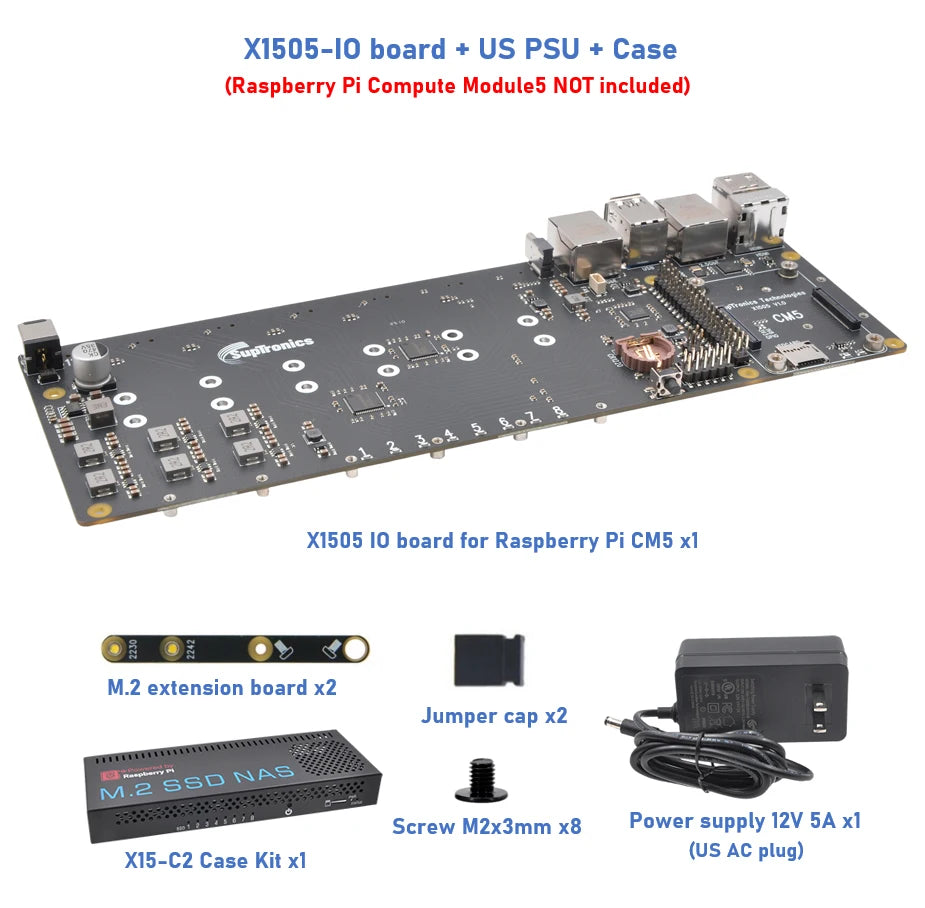 Raspberry Pi CM5 IO board NAS 8xNVMe dual Ethernet X1505