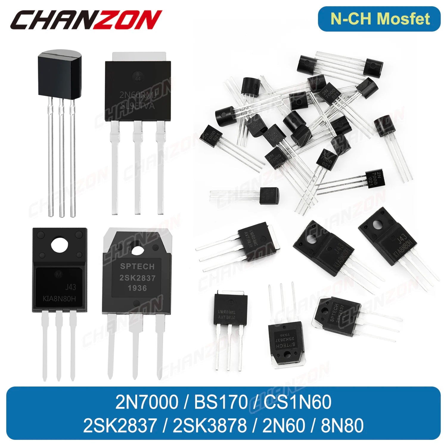 Original 2N7000 BS170 2SK2837 2SK3878 2N60 8N80 N-Channel Mosfet Transistor TO-92 TO-3P TO-251 TO-220F Integrated Circuit