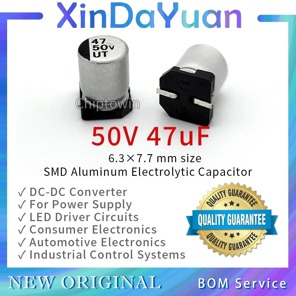 50pcs 50V 47uF 6.3×7.7mm SMD Aluminum Electrolytic Capacitor Low ESR