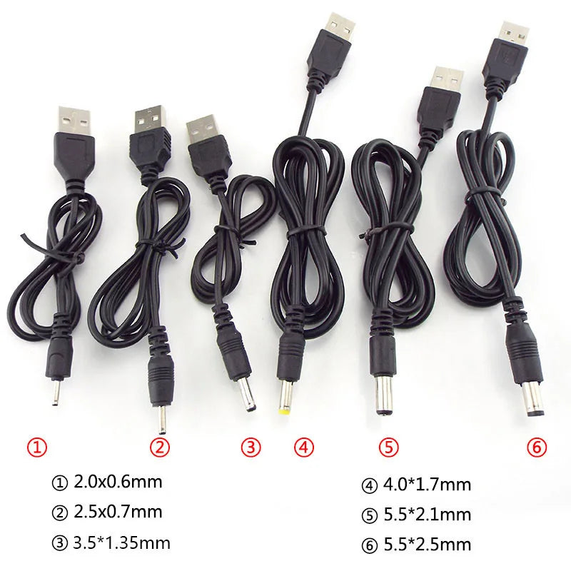 USB Type A Male to DC 5.5 2.1 2.5 2.0 3.5x1.35 4.0x1.7mm Mini 5pin Power Supply Plug Jack Extend Charging Cable Connector B4