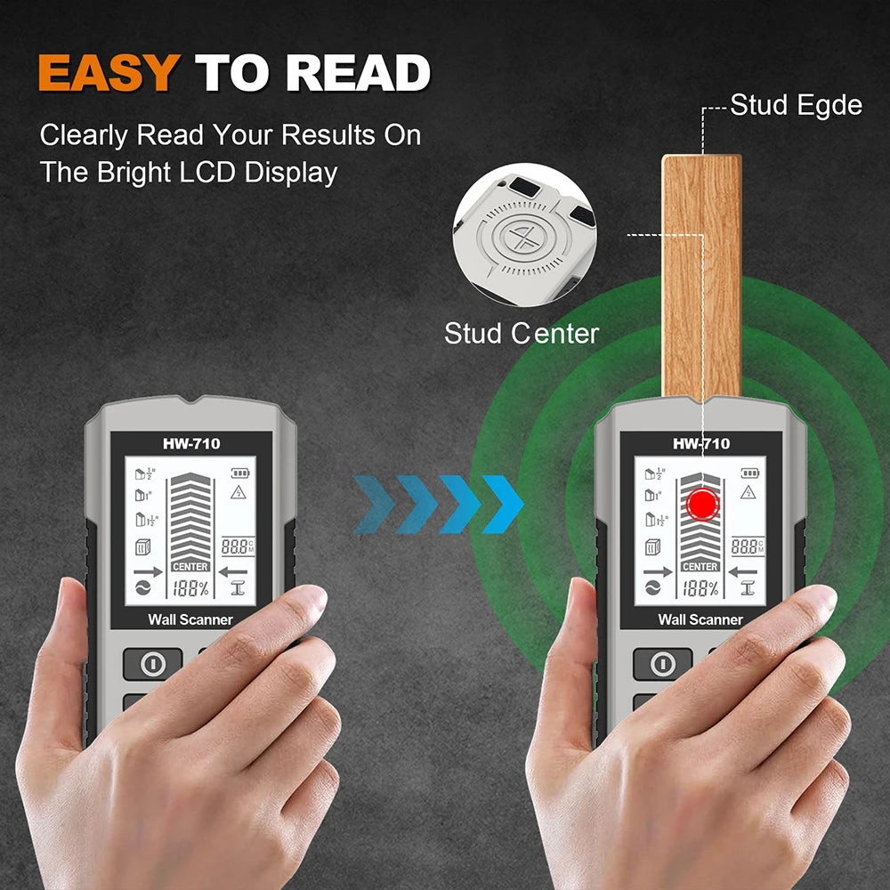 6 in 1 Wall Metal Detector Depth Wall Stud Finder Metal Wood Studs AC Voltage Live Wire Detect Wall Scanner Electric Box Finder