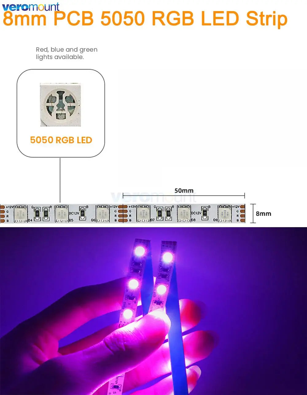 5m 12V 24V DC RGB LED Strip 30LEDs/m 60LEDs/m 96LEDs/m 120LEDs/m SMD 5050 Flexible LED Light Tape 8mm 10mm PCB for Decoration