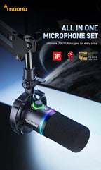 MAONO PD200X XLR/USB Dynamic Microphone for PC RGB Gaming Streaming Microphone with MAONO Link Software Mute Gain Knob Volume Control and Headphone Jack for Streaming Podcasting Recording Gaming Video
