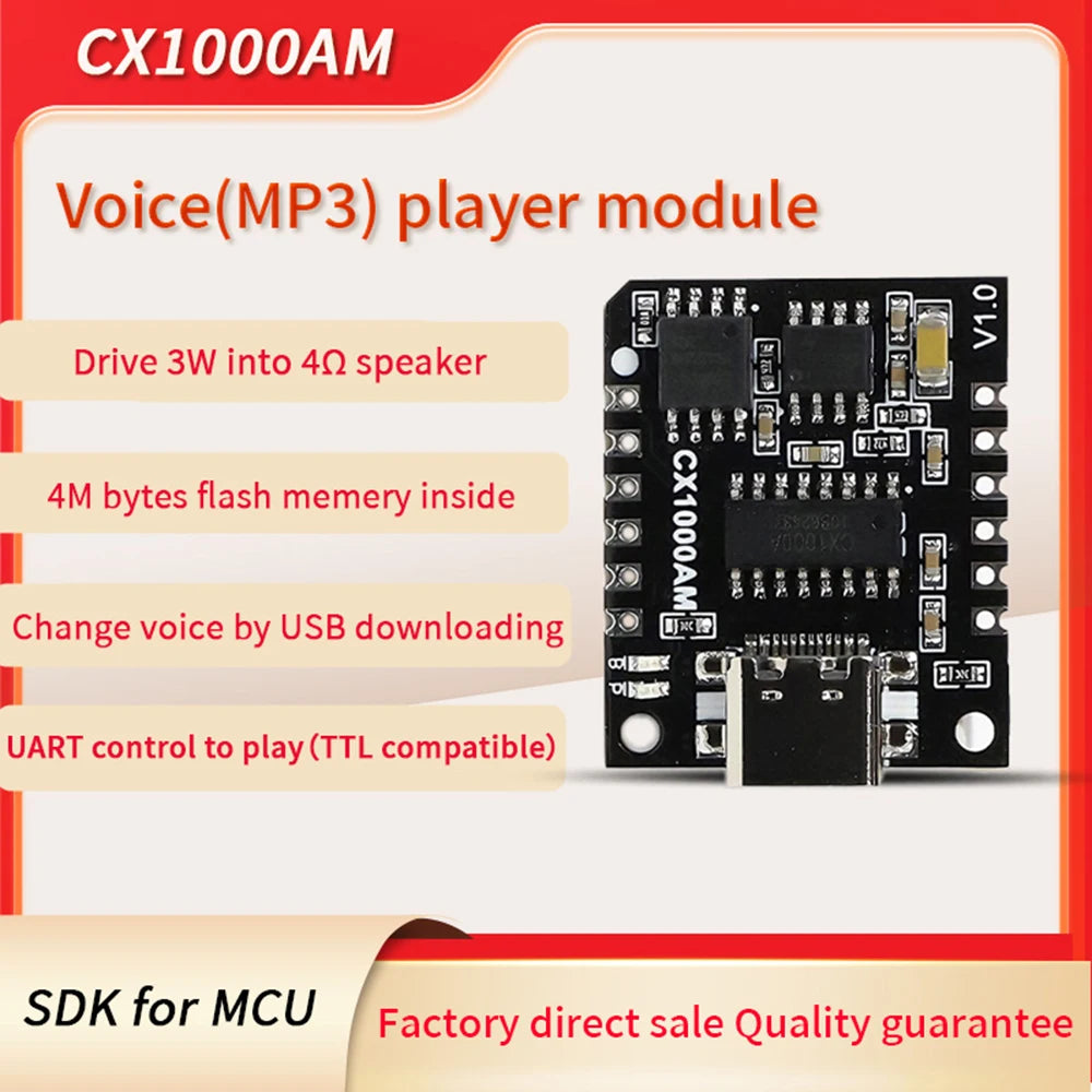 CX1000AM Serial Port Control MP3 Voice Playback Module 32Mbits Microcontroller WAV Voice Broadcast Custom Audio Module