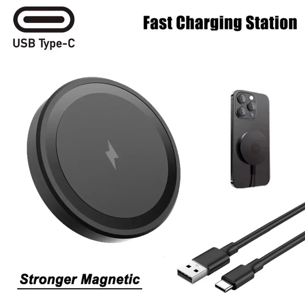 15W Ultra Thin Wireless Charger, Fast Qi Charging Pad with Compact 6cm Size, Lightweight Portable Design for Desk Bedroom Trave