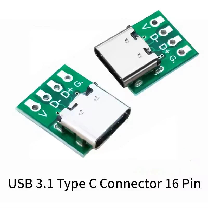USB 3.1 Type-C 16-Pin Test Breakout Board Full Pinout Adapter Socket for Diagnosis & Data Cable Prototyping