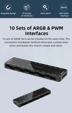 TEUCER LP-10P 12V 4Pin PWM & 5V 3Pin ARGB with SATA 10 Way Sync Fan Hub PC Cooling Fan Addressable RGB Lighting Splitter