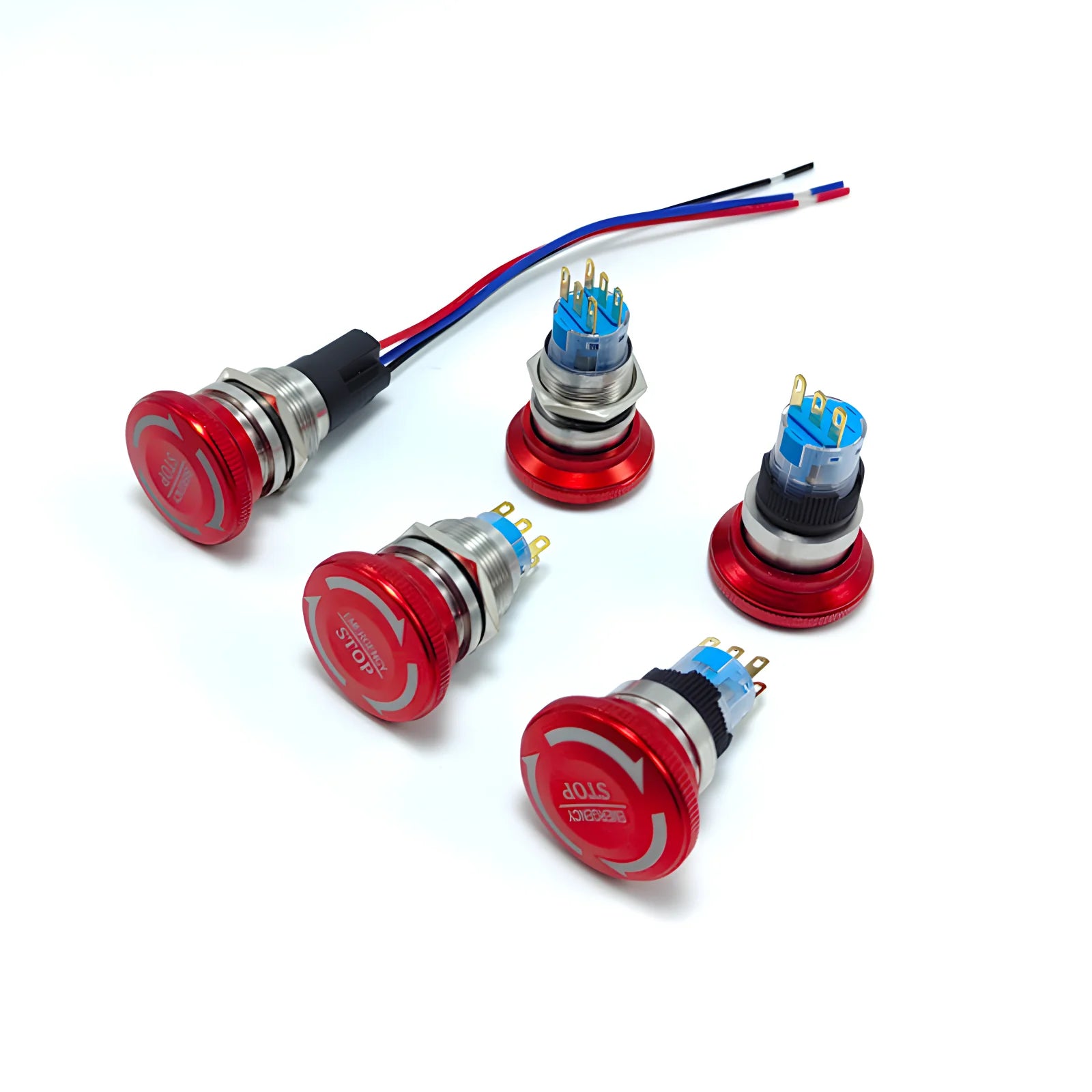16/19/22mm Metal Emergency Stop Button Switch Stainless Steel Anti-slip Waterproof Rotation Socket 12/220V Stop Momentary