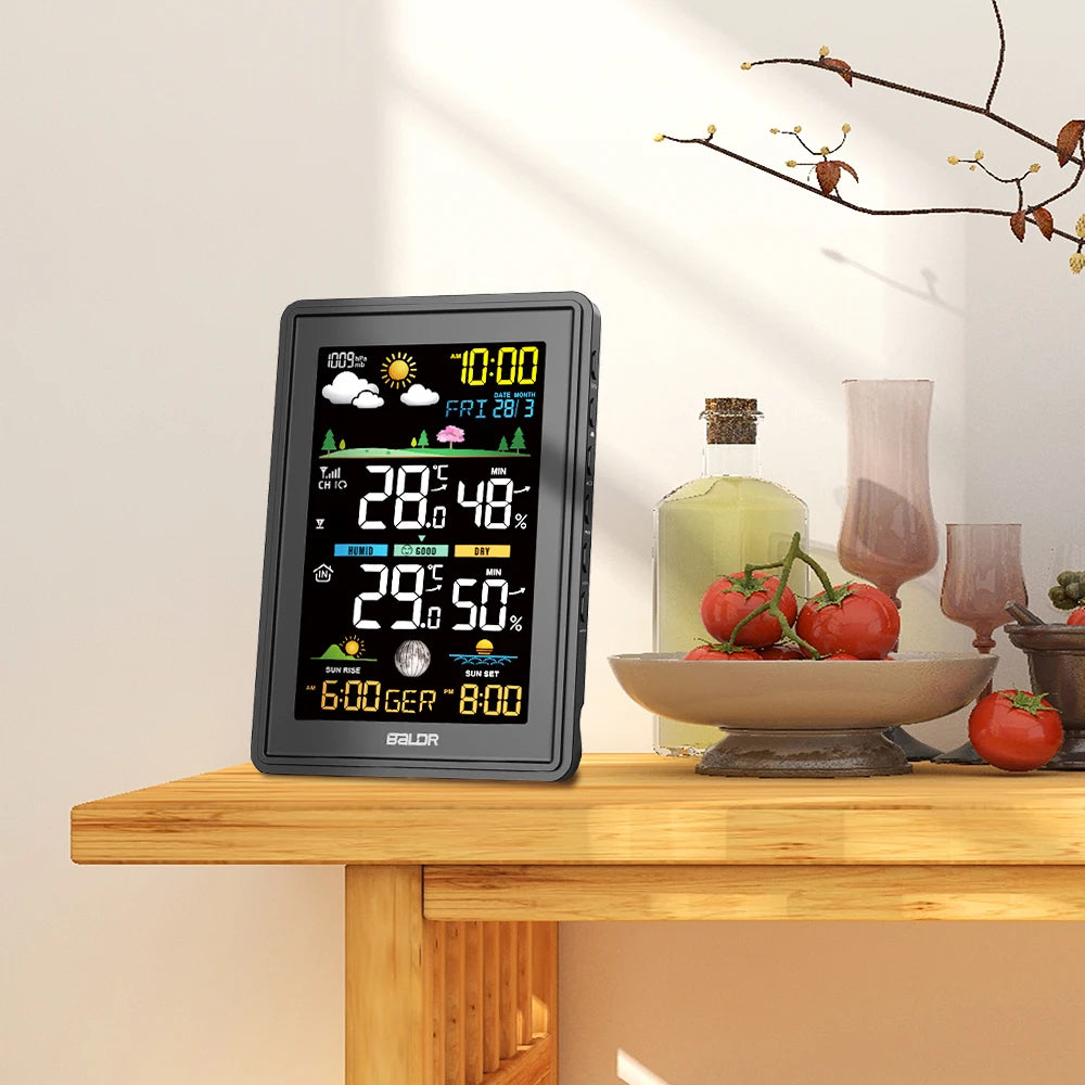 BALDR Wireless Color Weather Station DigitalThermometer Hygrometer Clock Calendar Barometer Sun Time Forecast Trend Sensor -40℃