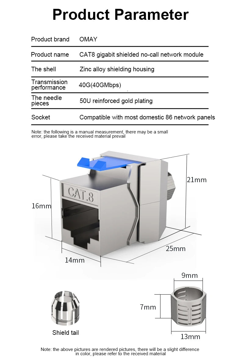 CAT8 RJ45 Tool-Less STP Shielded Keystone Jack Module Self-Locking Zinc Alloy Network Coupler Adapter for Secure Network Connect