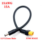 1pcs 10A Ultra-soft XT60 Plug Male Female Connector to  DC 5525/DC5521 Power Cable for Fly Multirotor Field Repairs Apply