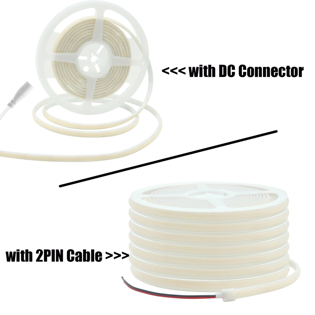 DC12V 24V COB Strip With 2PIN /DC Cable IP67 Waterproof Outdoor Home Decor Flexible Ribbon Rope LED Neon Light 3000K 4000K 6000K