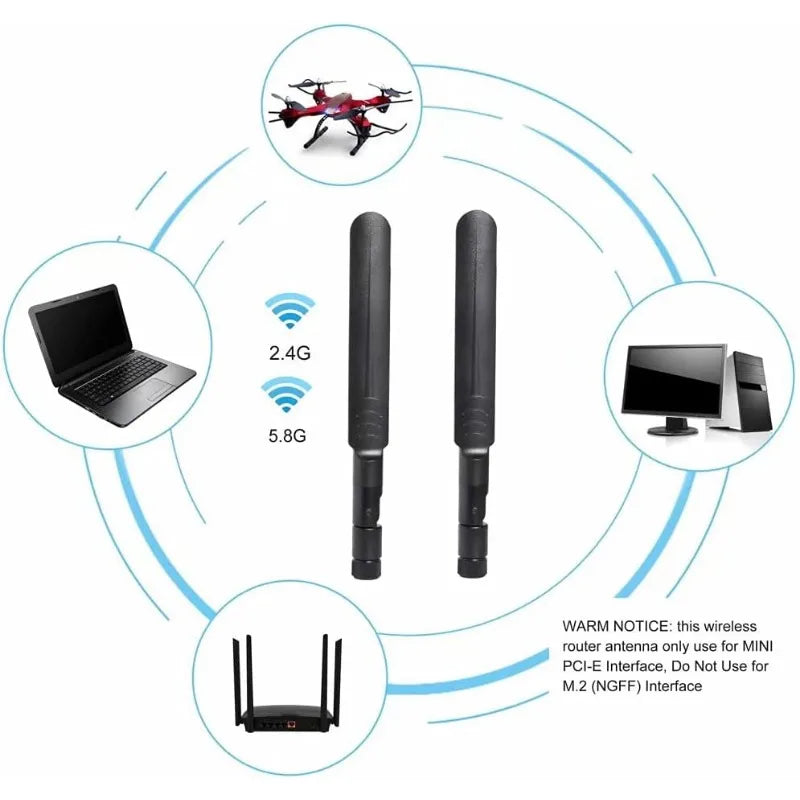 2 X 8dBi 2.4GHz 5.8GHz Dual Band WiFi Antenna RP-SMA Male +2 X 15CM I-P-E-X-1 to RP-SMA Female Pigtail Cable for Wireless Router