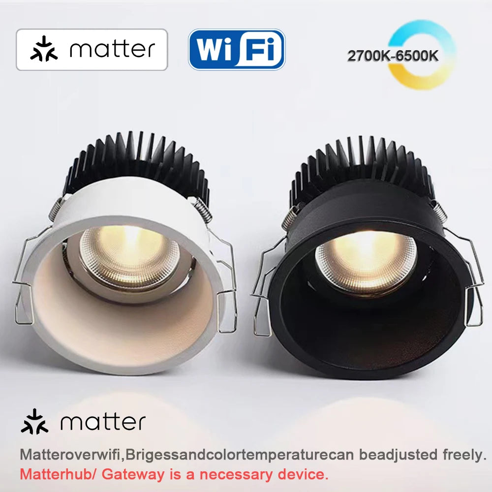 Narrow Border Adjustable Dimmable Embedded LED Spotlight Tuya Bluetooth/Zigbee Matter 3CCT Smart LED Ceiling Home Commercial