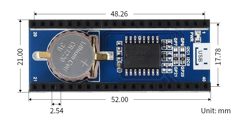 Waveshare Precision RTC Module for Raspberry Pi Pico, Onboard DS3231 Chip