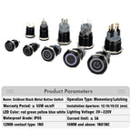 12/16/19/22mm Waterproof Metal Push Oxidized Black Button Switch LED Light Momentary Latching Car Engine Power Switch 5V 12V 24V