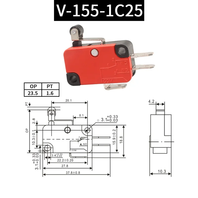 5pcs Travel Limit Switch Micro Switch Self-resetting V-152-1C25 3-pin Miniature Push Button Tactile Microswitch V-152 V-153 V-15