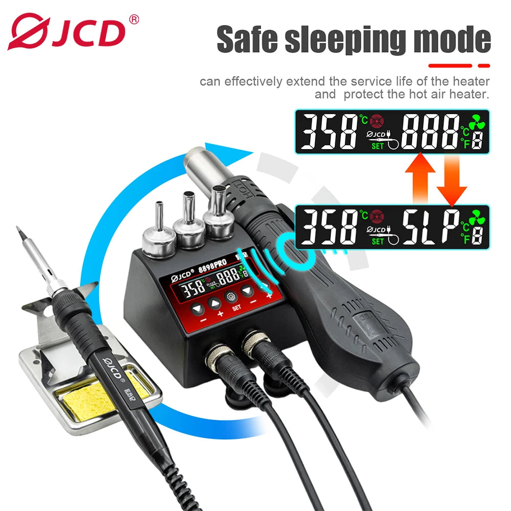 JCD 8898 Soldering Station 2 In 1 Soldering Iron Hot Air Rework Welding Station with Sleep Mode For BGA PCB IC SMD Repair Tools