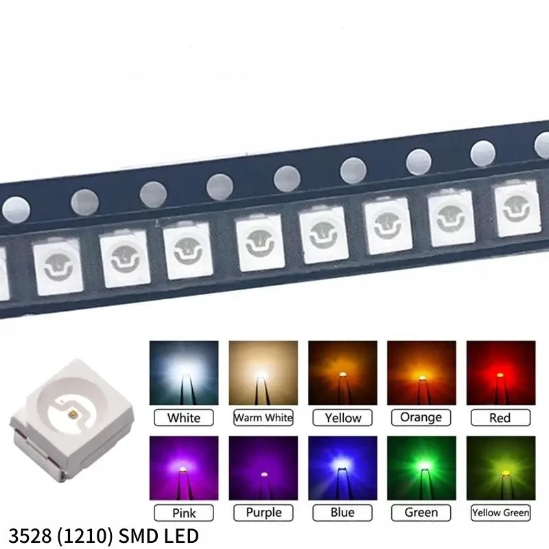 100PCS 3528 SMD LED Alloy Wire RED BLUE YELLOW GREEN ICE Blue PINK PURPLE 20mA Super Bright