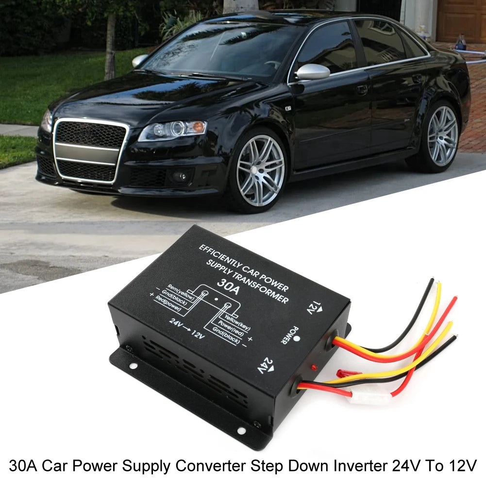 24V to 12V DC Converter 30A Car Power with Overload Protection High Efficiency for Truck Bus RV Step Down Inverter Power Supply