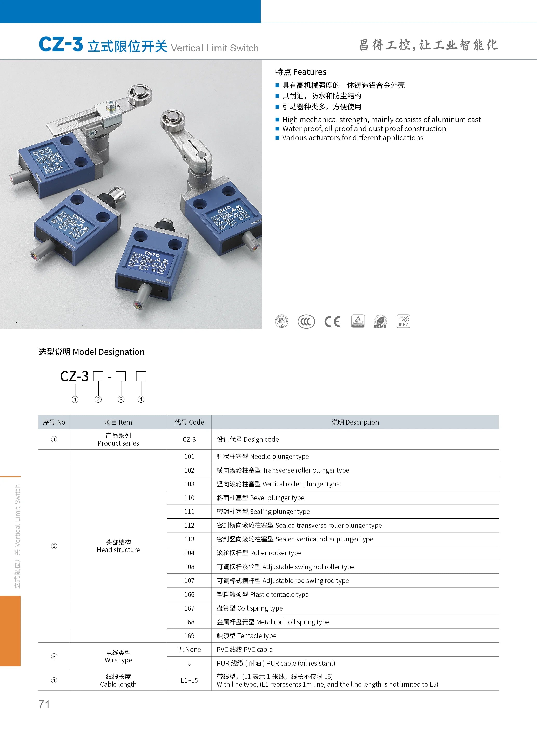 CNTD Micro Travel Limit Switch CZ‑3 Series CZ‑3101 CZ‑3104 CZ‑3108 CZ‑3112 IP67 Waterproof 5A 250V Position Control Switch