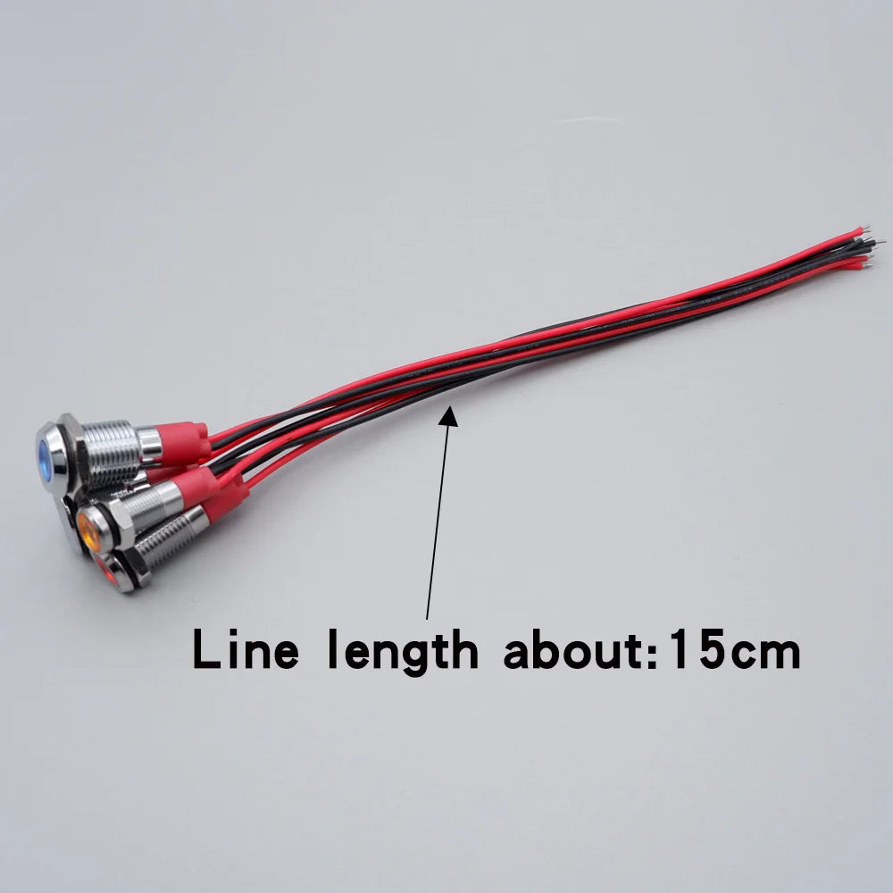 6mm 8mm 10mm 12mm LED Metal Indicator Light Signal Lamp with Wire 3V 5V 6V 12V 24V 110V 220V Red Blue Green Yellow White